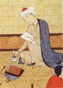 unknow artist Qays,the future Majnun,begins as a scribe to write his poem in honor of the theophany through Layli Sweden oil painting artist